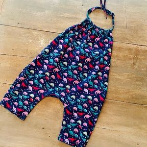 Navy Dino & Heart Pattern Halter Romper size 3T
